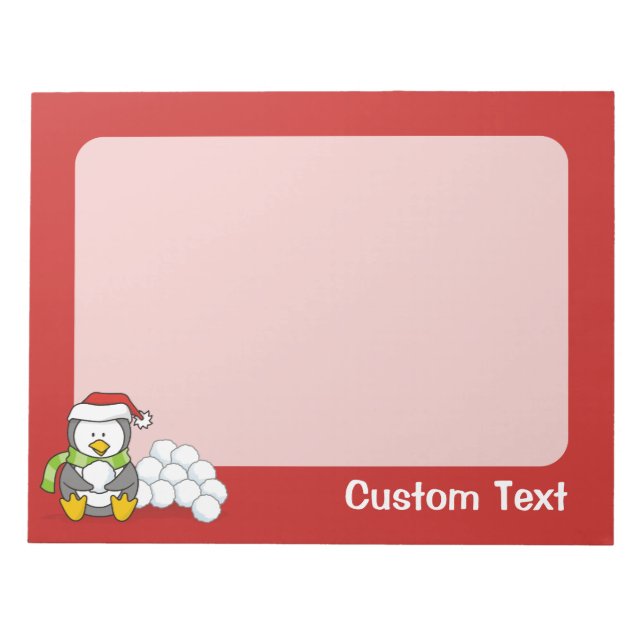 Christmas penguin sitting with snow balls notepad (Front)