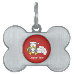 Christmas penguin sitting with snow balls pet tag