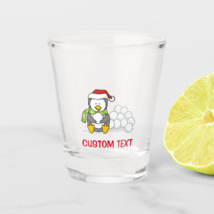 Christmas penguin sitting with snow balls shot glass