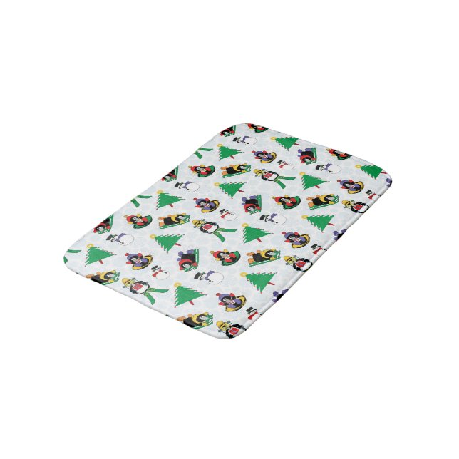 Christmas penguin skiing bath mat (Angled)