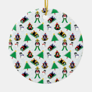 Christmas penguin skiing ceramic ornament