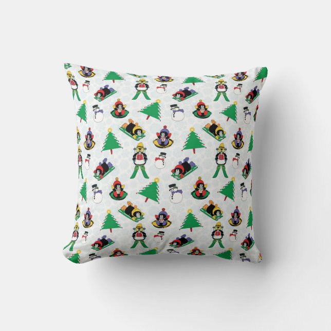 Christmas penguin skiing cushion (Front)