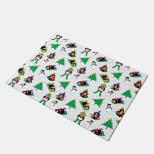 Christmas penguin skiing doormat