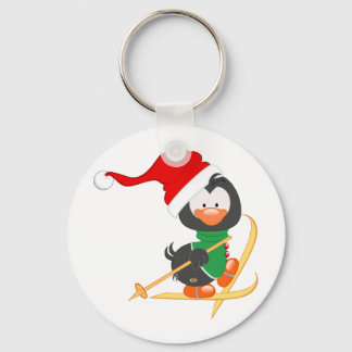 Christmas Penguin Skiing Key Ring