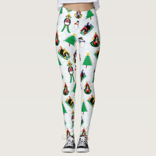 Christmas penguin skiing leggings