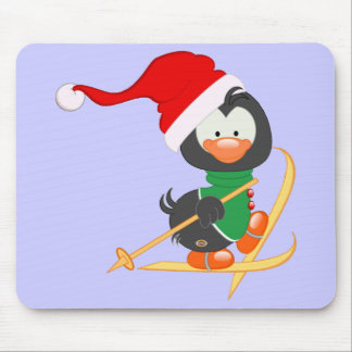 Christmas Penguin Skiing Mouse Pad