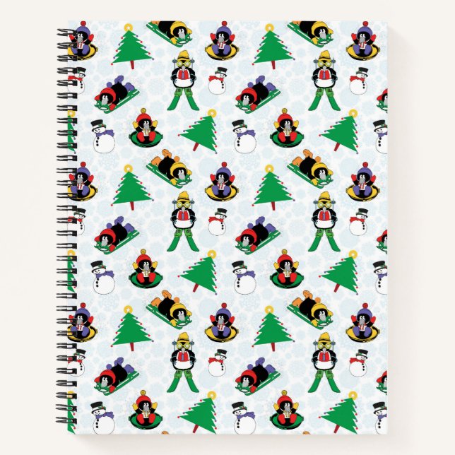 Christmas penguin skiing notebook (Front)