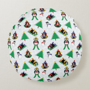 Christmas penguin skiing round cushion
