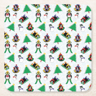 Christmas penguin skiing square paper coaster