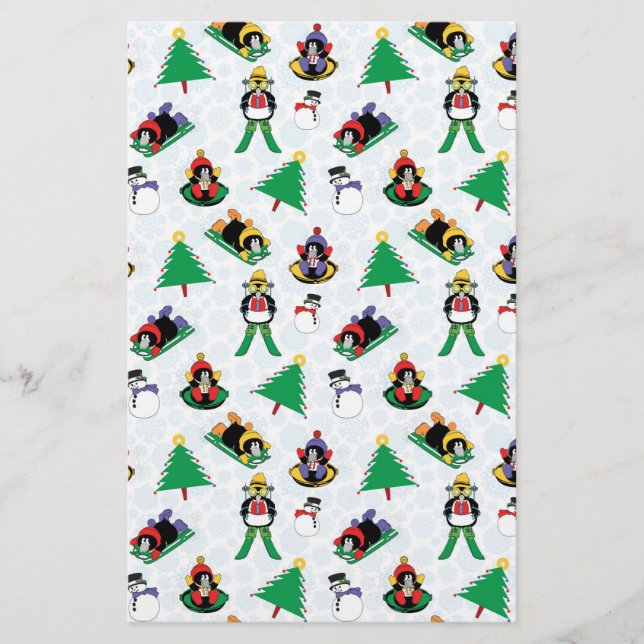 Christmas penguin skiing stationery (Front)