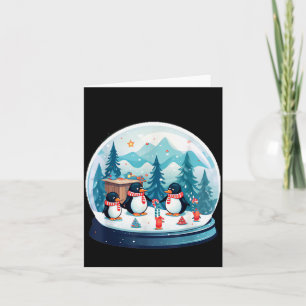 Christmas Penguin Snow Globe Scene Family Holiday Card