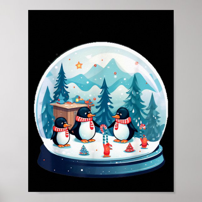 Christmas Penguin Snow Globe Scene Family Holiday  Poster (Front)