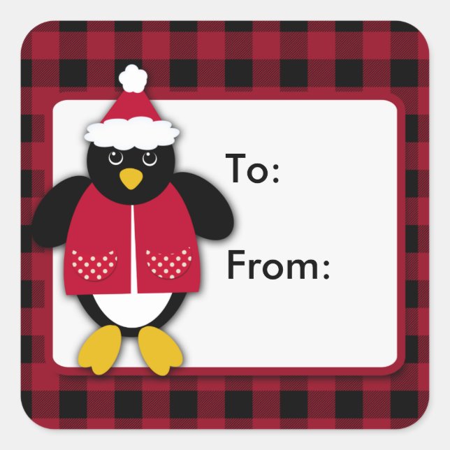 Christmas Penguin Square Stickers (Front)