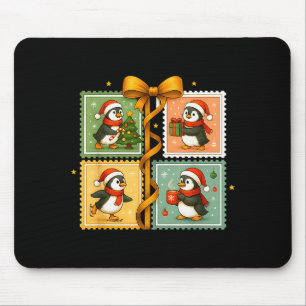 Christmas Penguin Stamp Collage Mouse Pad