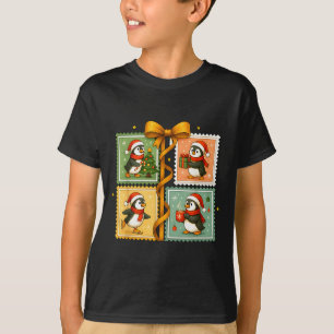 Christmas Penguin Stamp Collage  T-Shirt