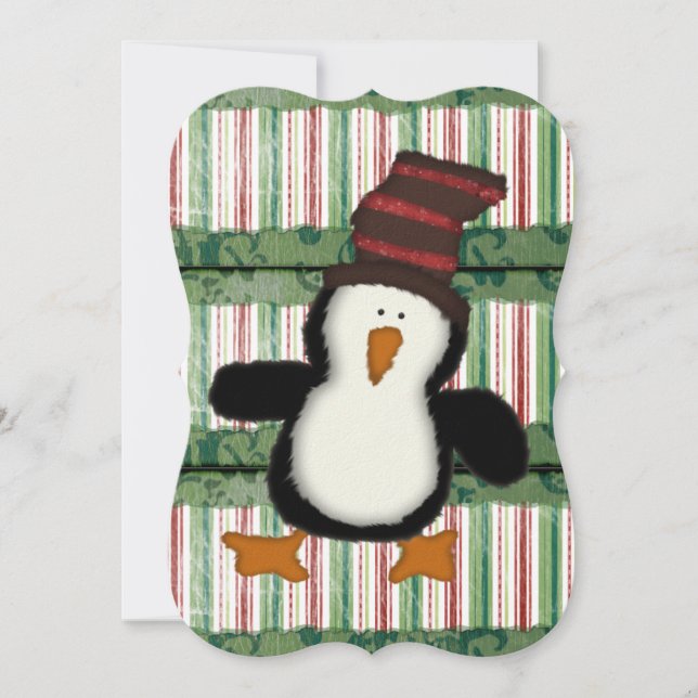 Christmas Penguin Stripe Flat Greeting Card (Front)