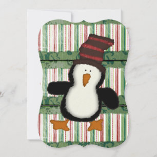 Christmas Penguin Stripe Flat Greeting Card