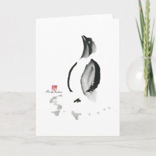 Christmas Penguin, Sumi-e Holiday Card