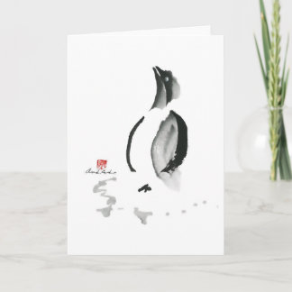 Christmas Penguin, Sumi-e Holiday Card