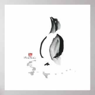 Christmas Penguin, Sumi-e Poster