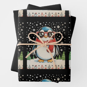 Christmas Penguin Sunglasses Ugly Xmas Holiday Wrapping Paper Sheet