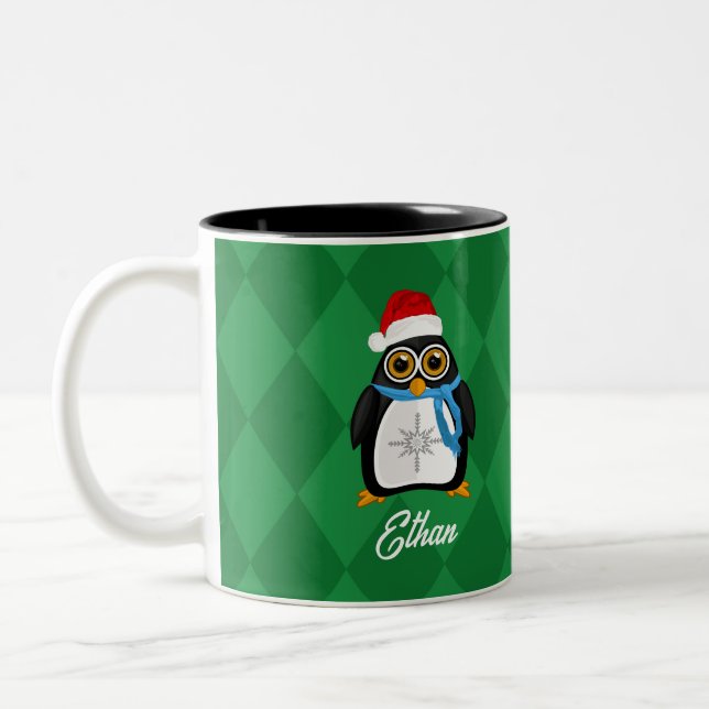 Christmas Penguin Two-Tone Coffee Mug (Left)