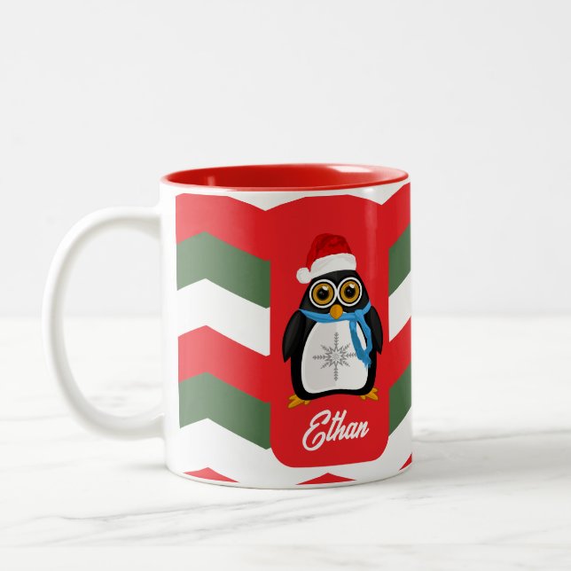Christmas Penguin Two-Tone Coffee Mug (Left)