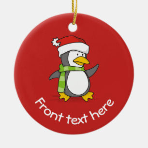 Christmas penguin walking on snow ceramic ornament