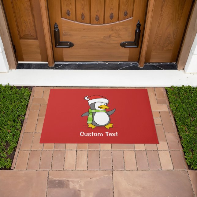 Christmas penguin walking on snow doormat (Outdoor)