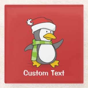 Christmas penguin walking on snow glass coaster