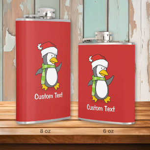 Christmas penguin walking on snow hip flask