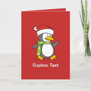 Christmas penguin walking on snow holiday card