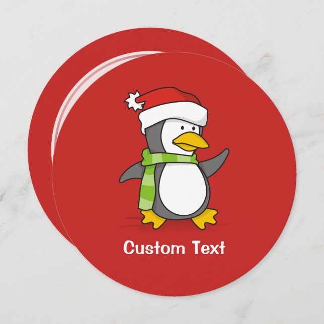 Christmas penguin walking on snow invitation (Front/Back)