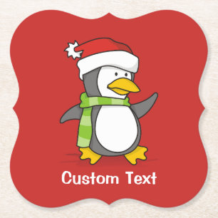 Christmas penguin walking on snow paper coaster