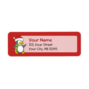 Christmas penguin walking on snow return address label