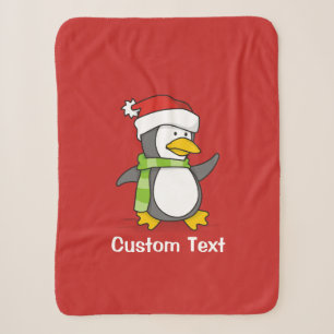 Christmas penguin walking on snow sherpa blanket