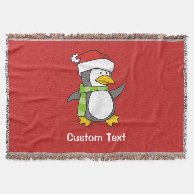 Christmas penguin walking on snow throw blanket (Front)