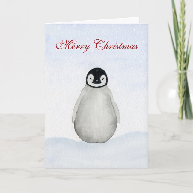 Christmas Penguin Watercolour Card (Front)