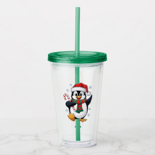 Christmas penguin with Bonnet and Sugar Cane Acrylic Tumbler