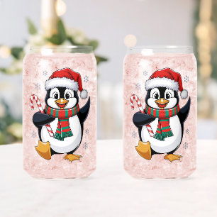 Christmas penguin with Bonnet and Sugar Cane Can Glass