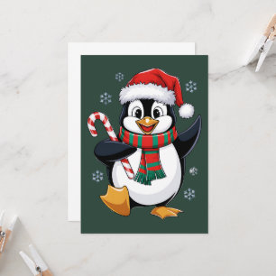 Christmas penguin with Bonnet and Sugar Cane Invitation