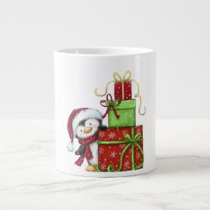Christmas Penguin with Gifts - Festive Fun Decor Large Coffee Mug
