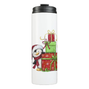 Christmas Penguin with Gifts - Festive Fun Decor Thermal Tumbler