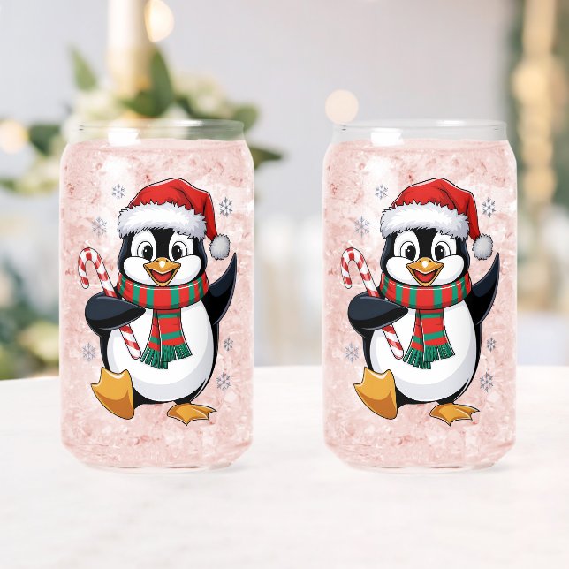 Christmas Penguin with Hat and Candy Cane Can Glass (Insitu (Wedding))