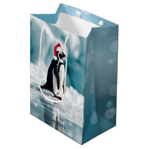Christmas Penguin With Hat Medium Gift Bag