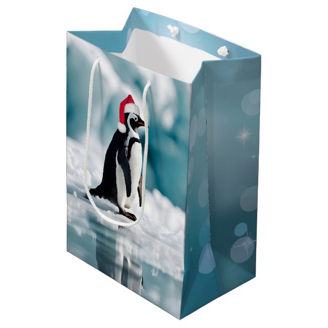 Christmas Penguin With Hat Medium Gift Bag (Front Angled)
