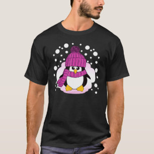 Christmas Penguin With Pink Hat And Scarf Stocking T-Shirt