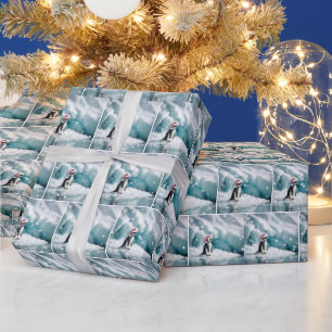 Christmas Penguin With Santa Claus Hat Wrapping Paper