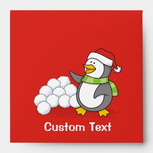 Christmas penguin with snow balls waving envelope (Front)