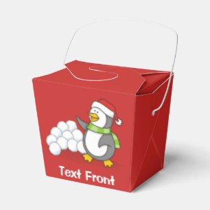 Christmas penguin with snow balls waving favour box